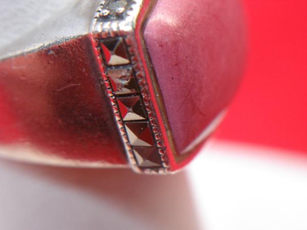 Vintage Sterling Silver Ring with Pink Stone & Marcasites (Size 7)