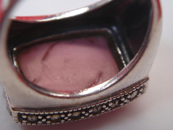 Vintage Sterling Silver Ring with Pink Stone & Marcasites (Size 7)