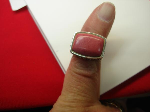 Vintage Sterling Silver Ring with Pink Stone & Marcasites (Size 7)