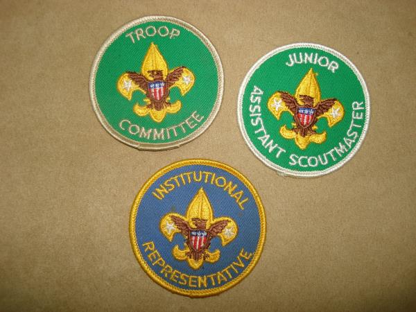 Vintage BSA Scout Patches Set (Jr. Asst. Scoutmaster, Troop Committee & Institutional Rep) - 1950s-60s