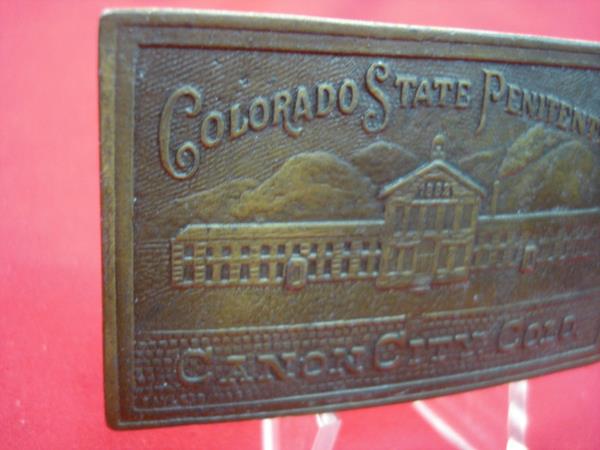 Vintage Colorado State Penitentiary Western Belt Buckle - Brass, 1 3/4 Inch