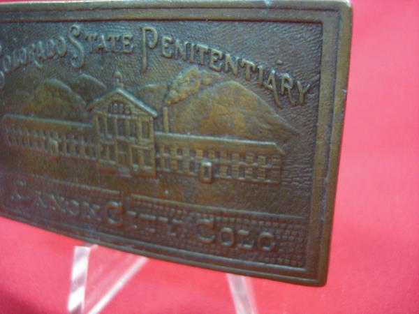 Vintage Colorado State Penitentiary Western Belt Buckle - Brass, 1 3/4 Inch