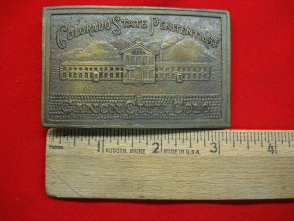 Vintage Colorado State Penitentiary Western Belt Buckle - Brass, 1 3/4 Inch