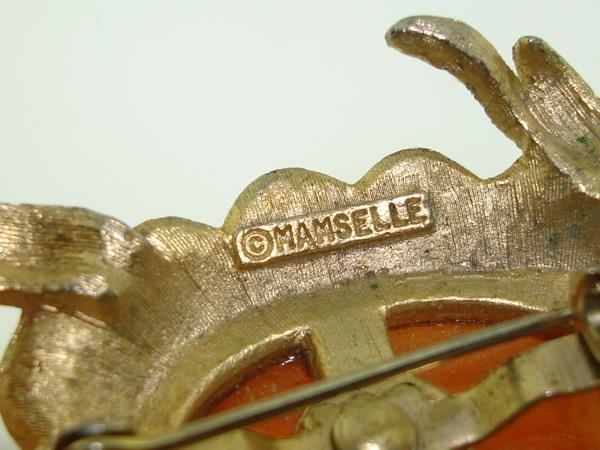 Vintage 1970s Mademoiselle Lucite Turtle Pin - Gold Tone, Red Rhinestone Eyes