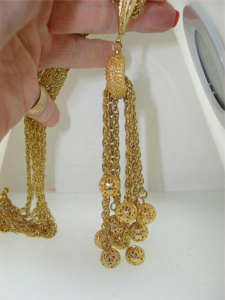Vintage 1970s Gold Tone Chain Necklace with Filigree Beads Pendant - Unique & Desirable
