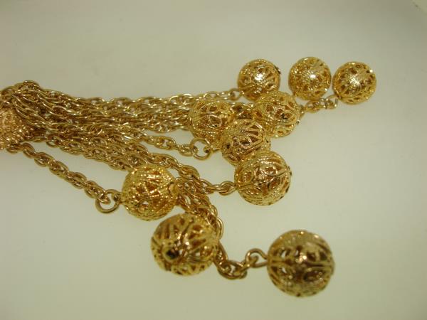 Vintage 1970s Gold Tone Chain Necklace with Filigree Beads Pendant - Unique & Desirable