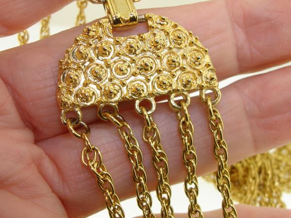 Vintage 1970s Gold Tone Chain Necklace with Filigree Beads Pendant - Unique & Desirable