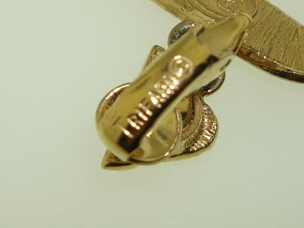 Vintage Crown Trifari Gold Tone Dangle Earrings (1960s-70s) - Clip On