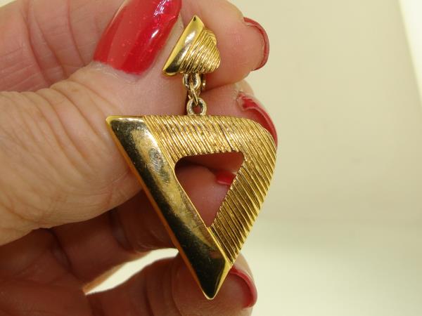 Vintage Crown Trifari Gold Tone Dangle Earrings (1960s-70s) - Clip On