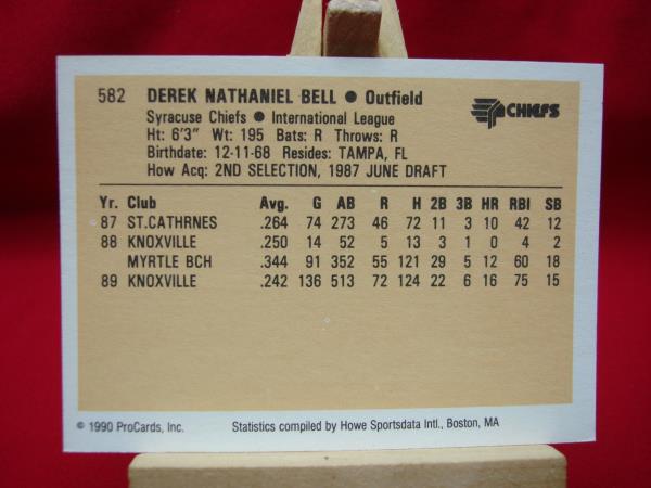 1990 Syracuse Chiefs Derek Bell ProCards Minor League Baseball Cards (Factory Overruns) - Excellent Condition