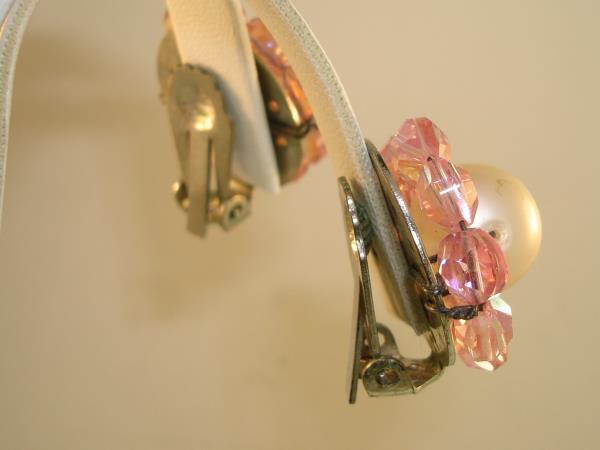 Vintage Laguna Pink Crystal & Faux Pearl Necklace & Earrings Set (17