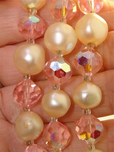 Vintage Laguna Pink Crystal & Faux Pearl Necklace & Earrings Set (17