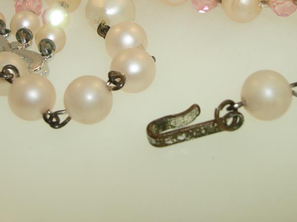 Vintage Laguna Pink Crystal & Faux Pearl Necklace & Earrings Set (17