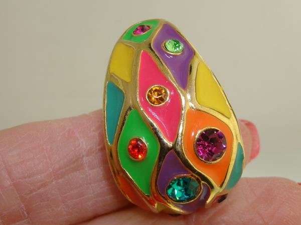 Vintage 1960s-70s Mod Enamel & Rhinestone Clip Earrings - Colorful Statement Jewelry