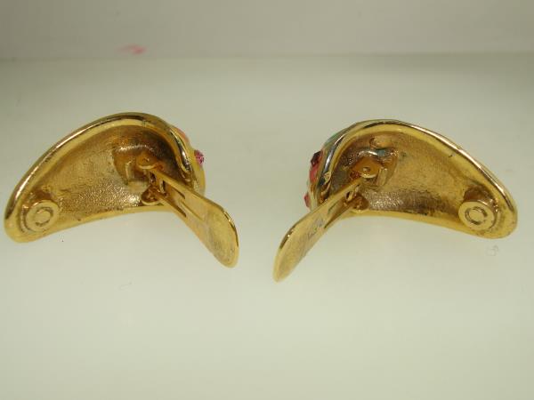 Vintage 1960s-70s Mod Enamel & Rhinestone Clip Earrings - Colorful Statement Jewelry