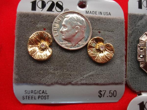 Vintage 1928 Stud Earrings Set (4 Pairs) - Rhinestones & Marcasites - New With Tags