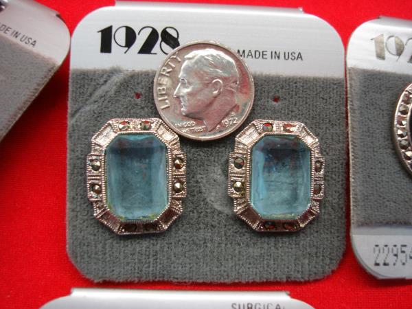 Vintage 1928 Stud Earrings Set (4 Pairs) - Rhinestones & Marcasites - New With Tags