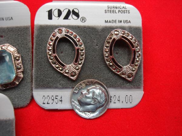 Vintage 1928 Stud Earrings Set (4 Pairs) - Rhinestones & Marcasites - New With Tags