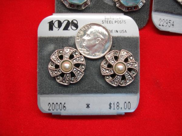 Vintage 1928 Stud Earrings Set (4 Pairs) - Rhinestones & Marcasites - New With Tags