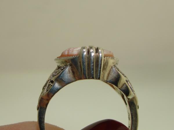 Vintage Sterling Silver Cameo Ring with Marcasite Accents - Size 4.5