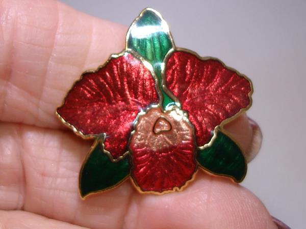 Vintage 1970s Cloisonne Enamel Clip-on Earrings (2 Pairs) - Pink Orchids & Multicolor Floral Design