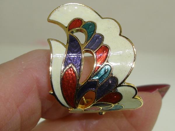 Vintage 1970s Cloisonne Enamel Clip-on Earrings (2 Pairs) - Pink Orchids & Multicolor Floral Design