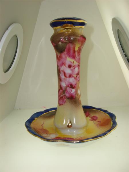 Antique Limoges Hand-Painted Porcelain Hat Pin Holder - Floral Design