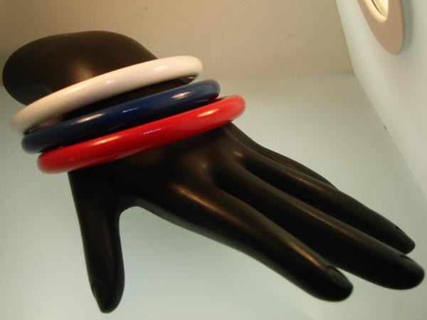 Vintage Patriotic Lucite Bangle Bracelet Set (3 Pack) - Red, White & Blue