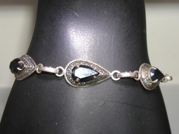 Vintage Sterling Silver Hematite Bracelet | 5 Carat Faceted Gemstones (6.25 inches)