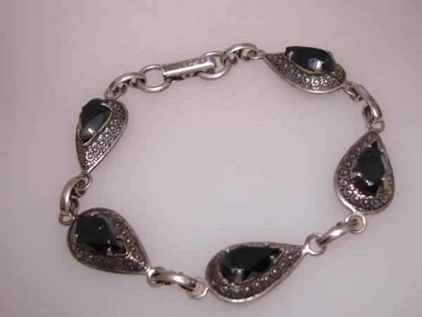 Vintage Sterling Silver Hematite Bracelet | 5 Carat Faceted Gemstones (6.25 inches)
