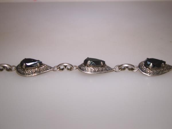 Vintage Sterling Silver Hematite Bracelet | 5 Carat Faceted Gemstones (6.25 inches)