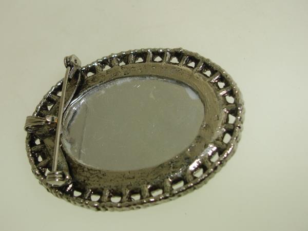 Vintage Silver Filigree Lucite Pin with Colorful Straw Flowers (1950s-60s)