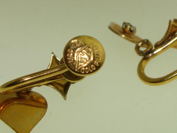 Vintage 1930s-40s Gold Filled Heart Dangle Earrings Signed JMS - Sparkling Rhinestones