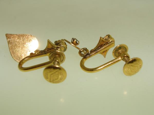 Vintage 1930s-40s Gold Filled Heart Dangle Earrings Signed JMS - Sparkling Rhinestones
