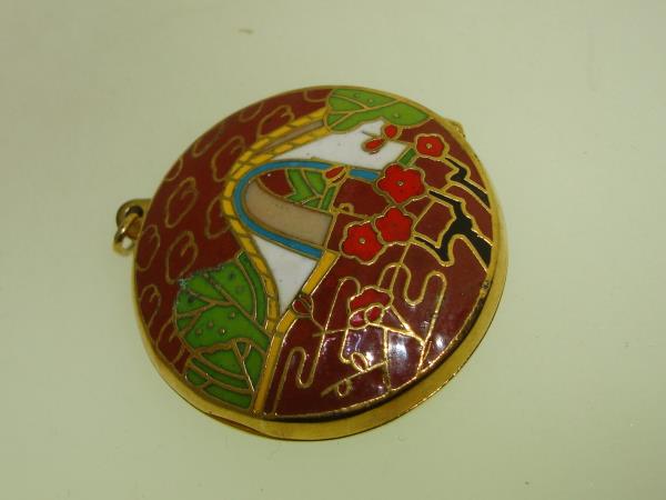Vintage 1980s Cloisonne Enamel Water Lily Bracelet & Locket Set - Red & Multicolor