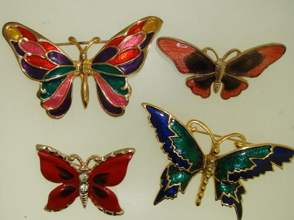 Vintage Cloisonne Enamel Butterfly Pin Set of 4 - Colorful & Unique