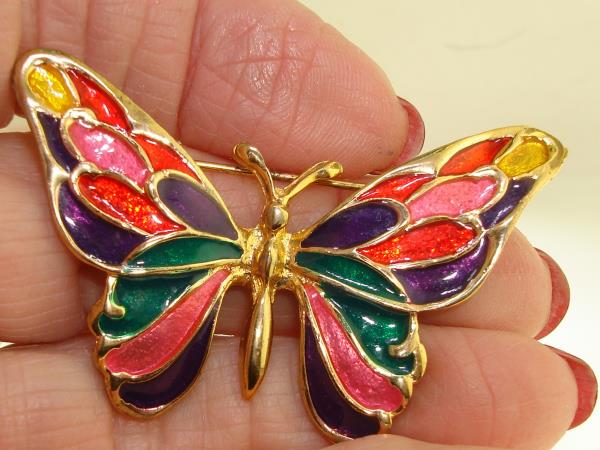 Vintage Cloisonne Enamel Butterfly Pin Set of 4 - Colorful & Unique