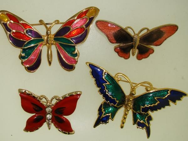 Vintage Cloisonne Enamel Butterfly Pin Set of 4 - Colorful & Unique