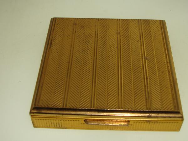 Vintage 1950s Elgin Powder Compact - Gold-Tone, Geometric Design & Original Puff
