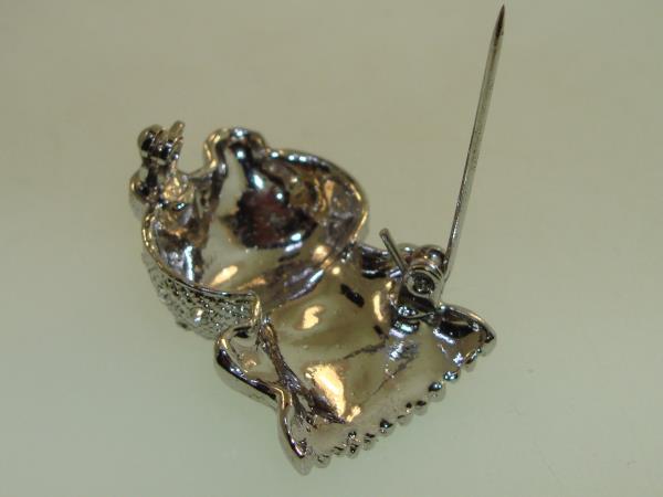 Vintage Silver Frog Pin with AB Rhinestones - Adorable & Charming