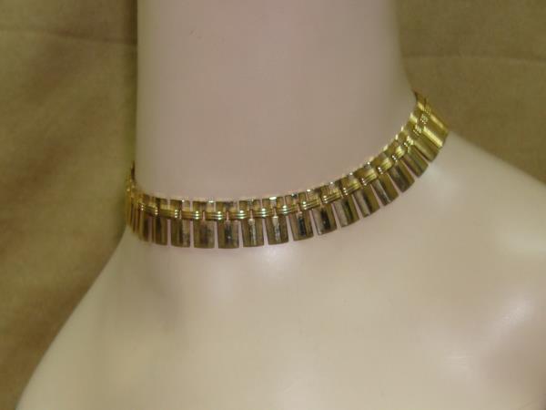 1940s Gold Tone Metal Link Choker Necklace - Vintage Statement Jewelry (13.5