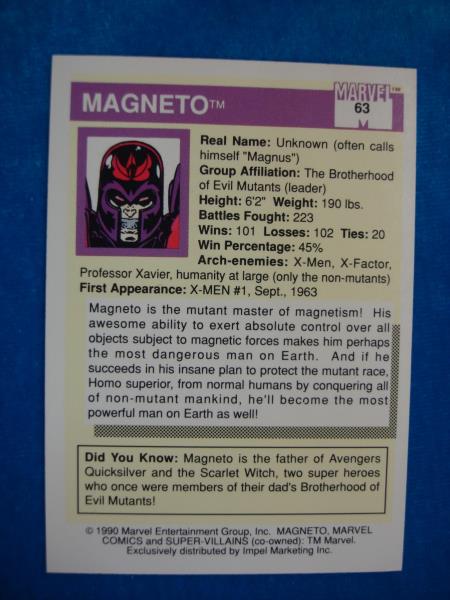 1990 Impel Marvel Comics Super Villains Magneto #63 Collectible Card - Vintage Sports Memorabilia