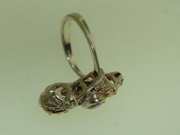 Vintage Amethyst & Marcasite Sterling Silver Ring, 18K Gold Accent (Size 8)