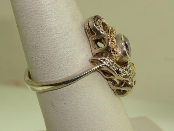 Vintage Amethyst & Marcasite Sterling Silver Ring, 18K Gold Accent (Size 8)