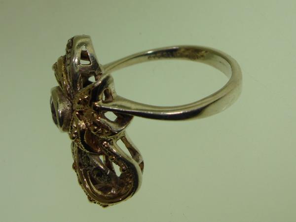 Vintage Amethyst & Marcasite Sterling Silver Ring, 18K Gold Accent (Size 8)