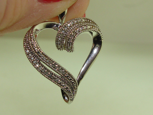 Sparkling Sterling Silver Double Row Diamond Open Heart Pendant - 925