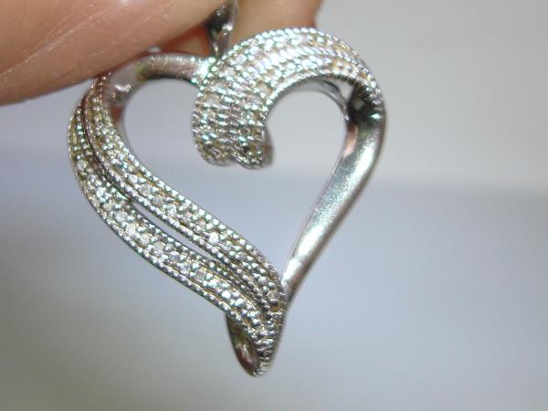 Sparkling Sterling Silver Double Row Diamond Open Heart Pendant - 925