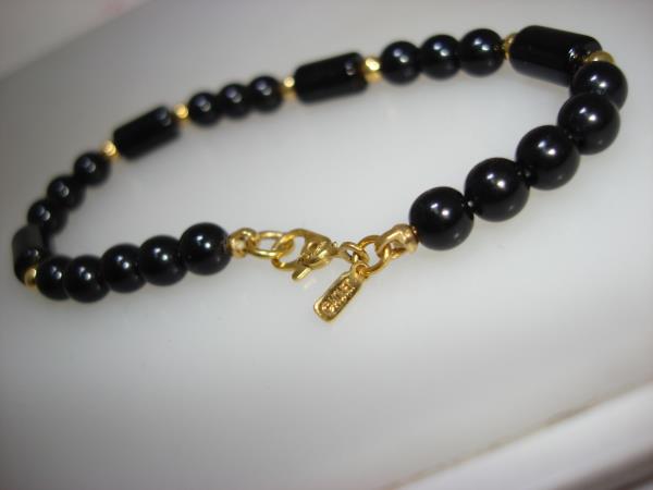 Vintage Monet Black & Gold Bracelet & Earrings Set (1970s-80s) - Excellent Condition