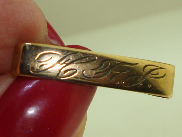 Antique Gold-Filled Engraved Lingerie Pin - H.F.J. Initial, Estate Find