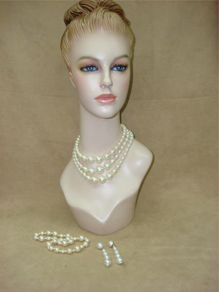 Vintage 1970s Japan Faux Pearl Jewelry Set - Necklace, Bracelets & Dangle Earrings